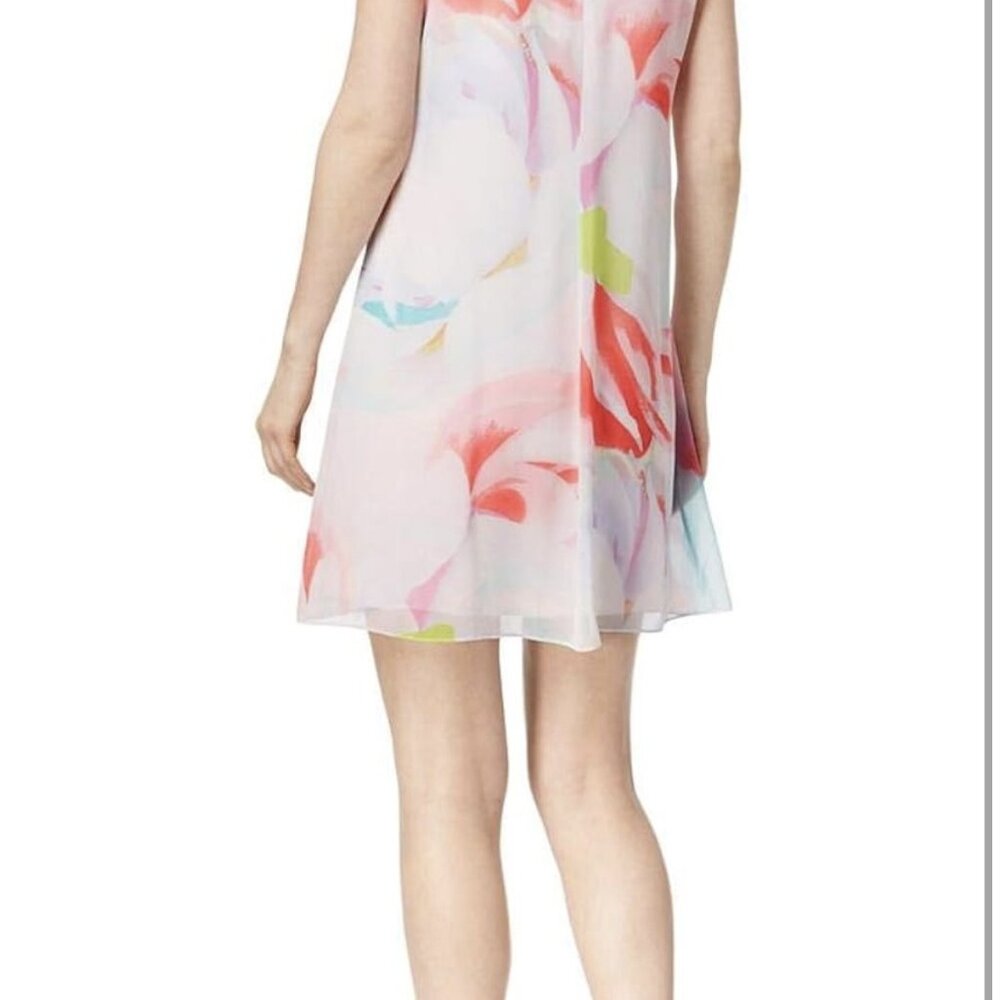 Calvin Klein Womens Shift Dress Size 2 Lined White Multicolor Floral Sleeveless - Picture 7 of 7